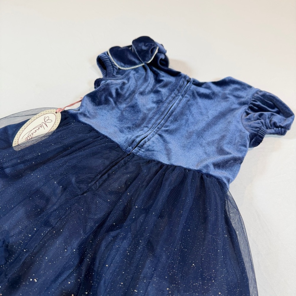 Nannette Shimmering Navy Dress. Velvet Top/Lace Florals Accent Bottom NEW-Sz 6X - Picture 16 of 16